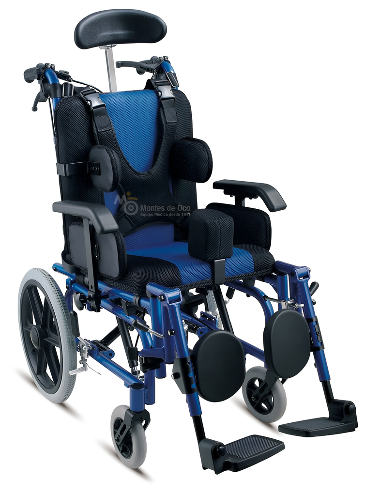 Silla de ruedas reclinable pediátrica de aluminio con kit de crecimiento pies elevables apoya cabeza y ángulo de asiento ajustables