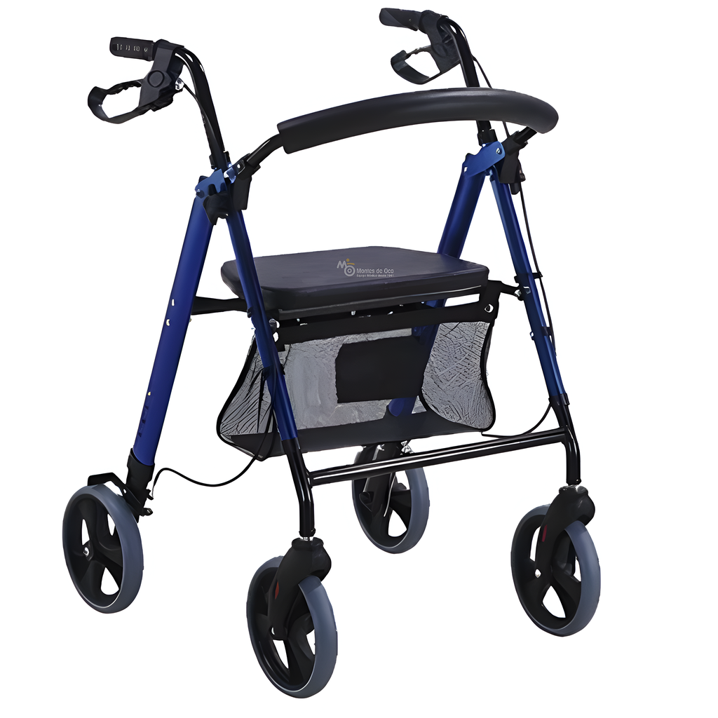Andadera con asiento tipo rollator 4 ruedas de 8" removibles aluminio, altura ajustable