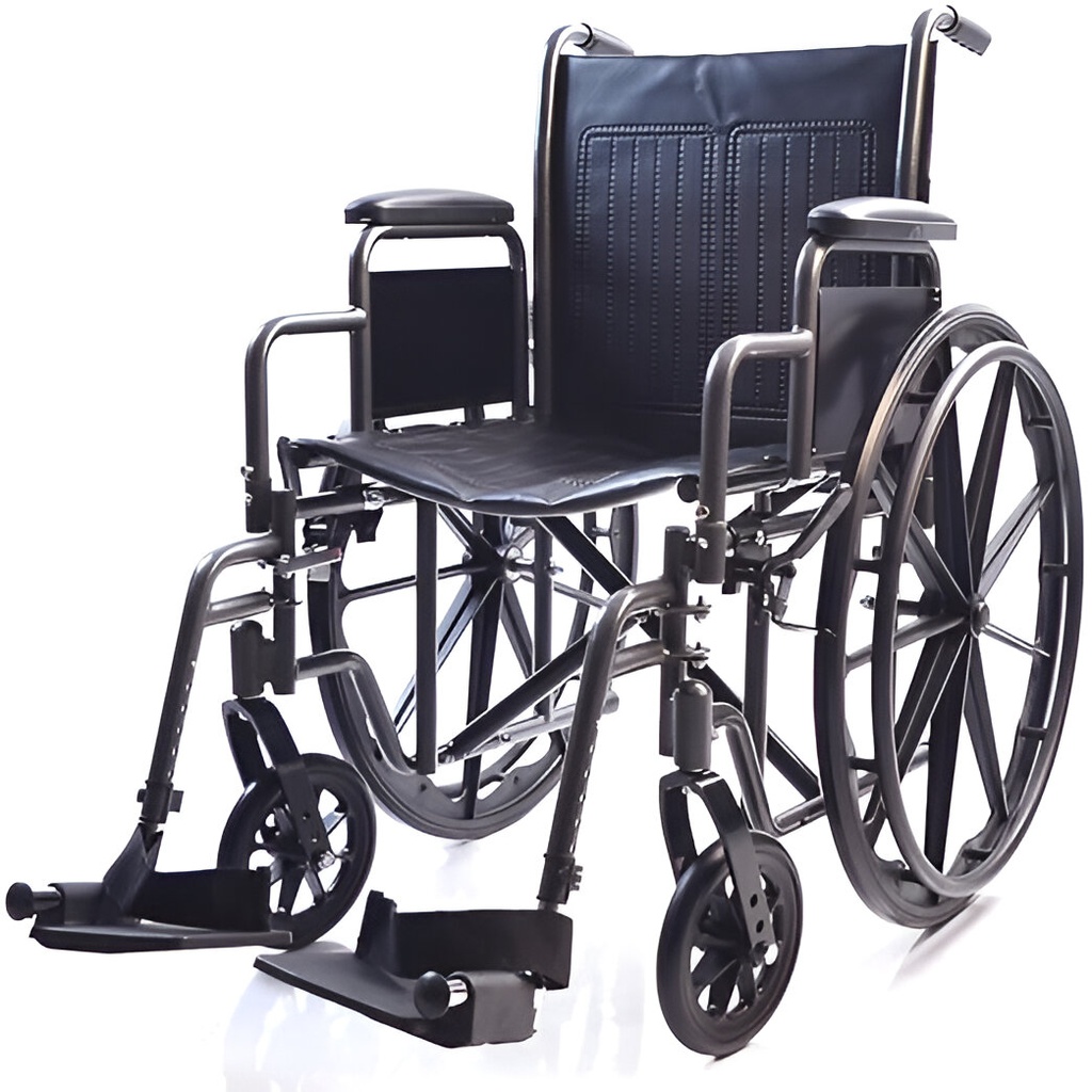 Silla de ruedas vinil con descansa brazo corto desmontable pies sencillos