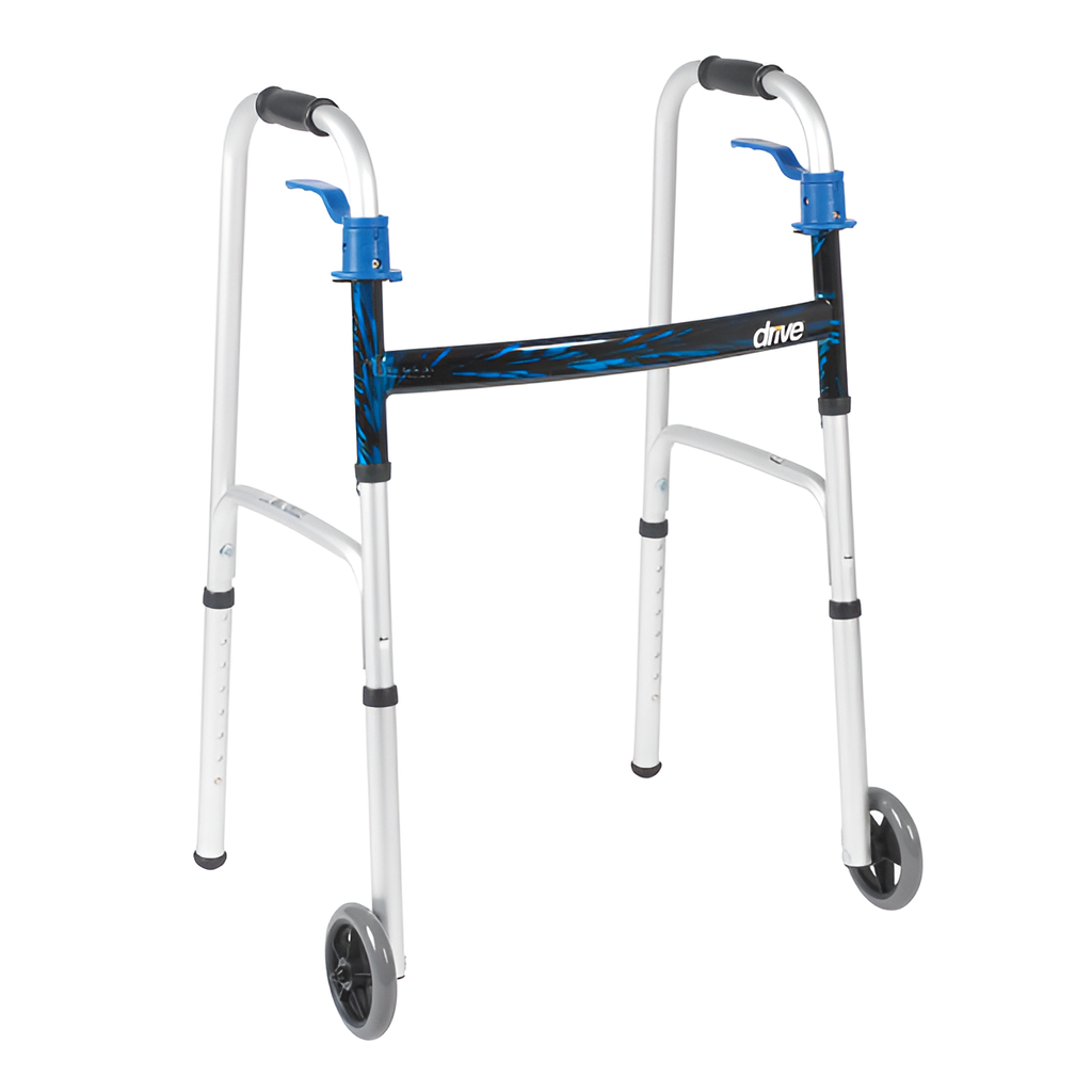 Andadera plegable ruedas de 5&quot;, con gatillo de liberación