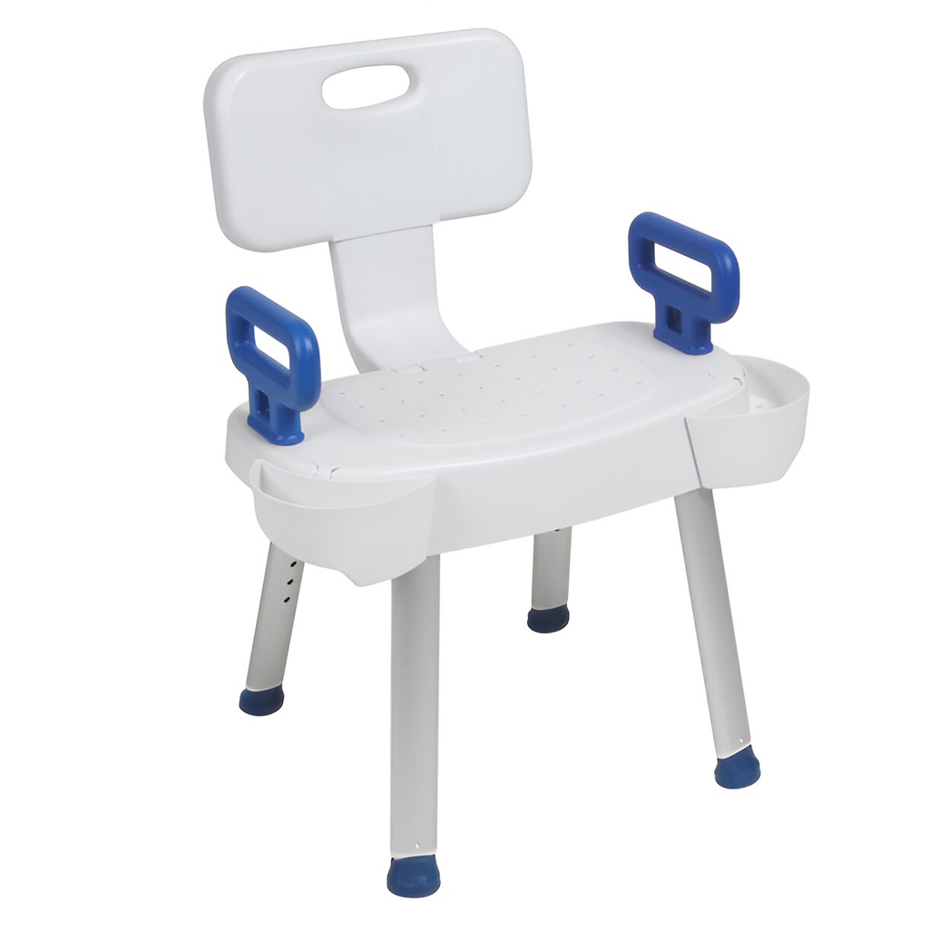 Silla de baño con respaldo plegable y agarraderas removibles