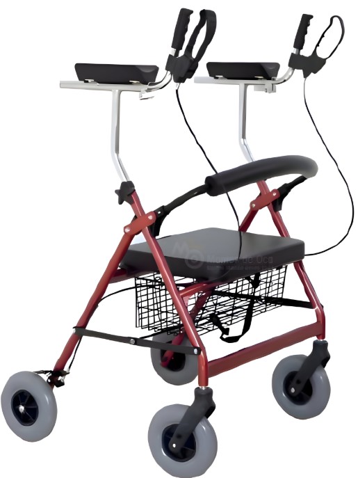 Andadera con asiento y apoya brazos tipo rollator, ruedas de 8" x 2"