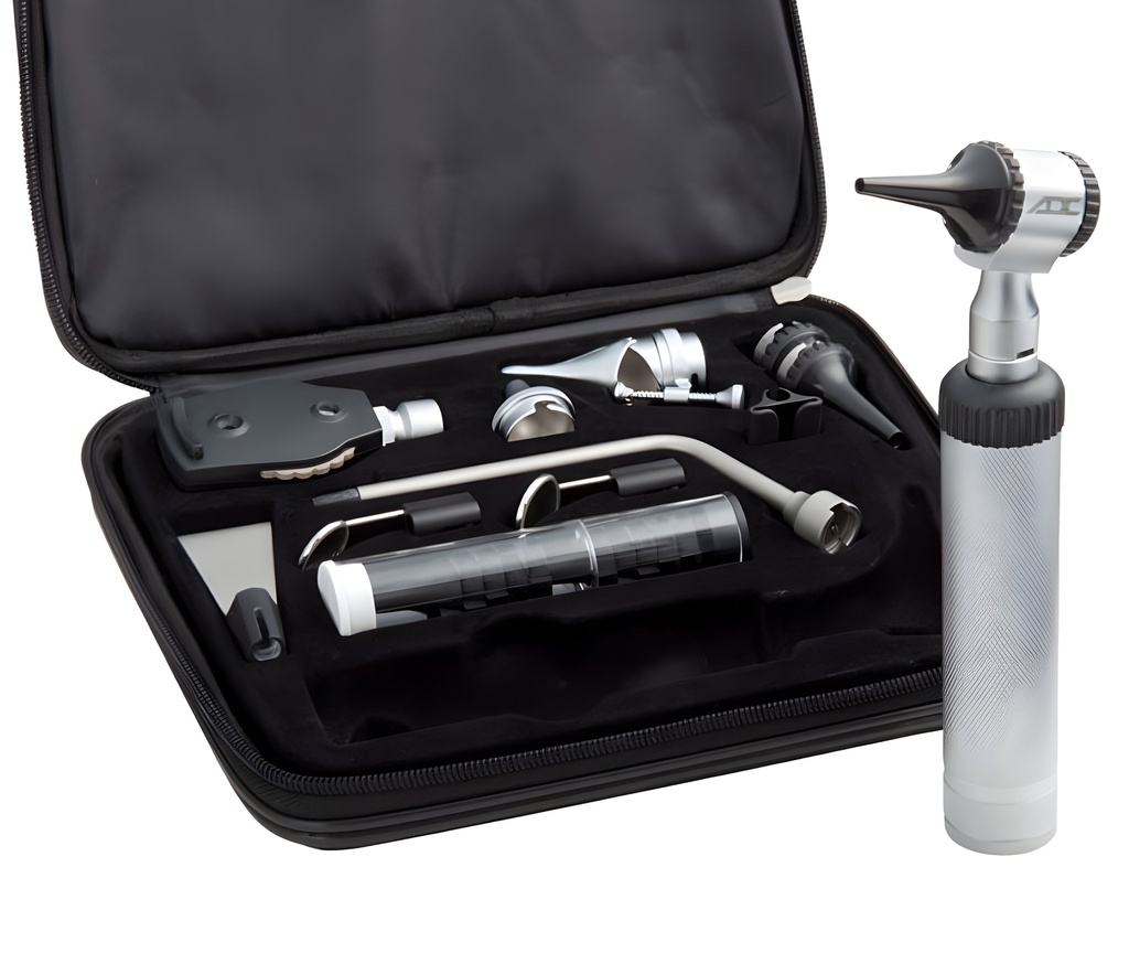 Set de diagnóstico completo con oftalmoscopio, otoscopio e iluminador de garganta