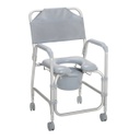 Silla de baño e inodoro con respaldo, asiento acolchado y rodines
