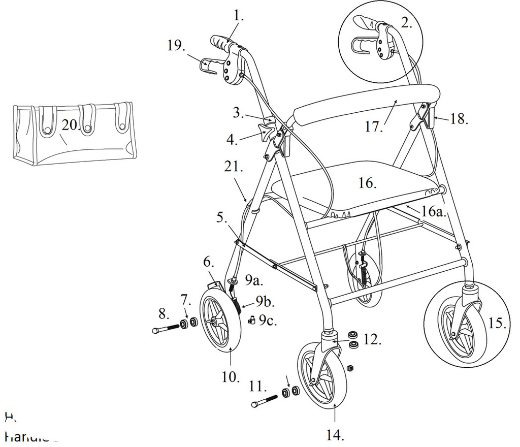 Rueda delantera para andadera tipo rollator 728