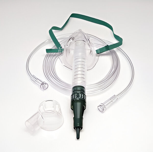 Mascarilla de oxígeno con banda elástica  tipo Venturi adulto con tubo de suministro